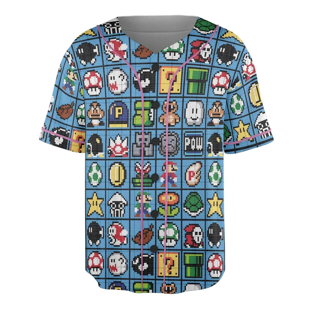 Mario Pixel Super Mario Pattern Unisex Baseball Jersey - 3