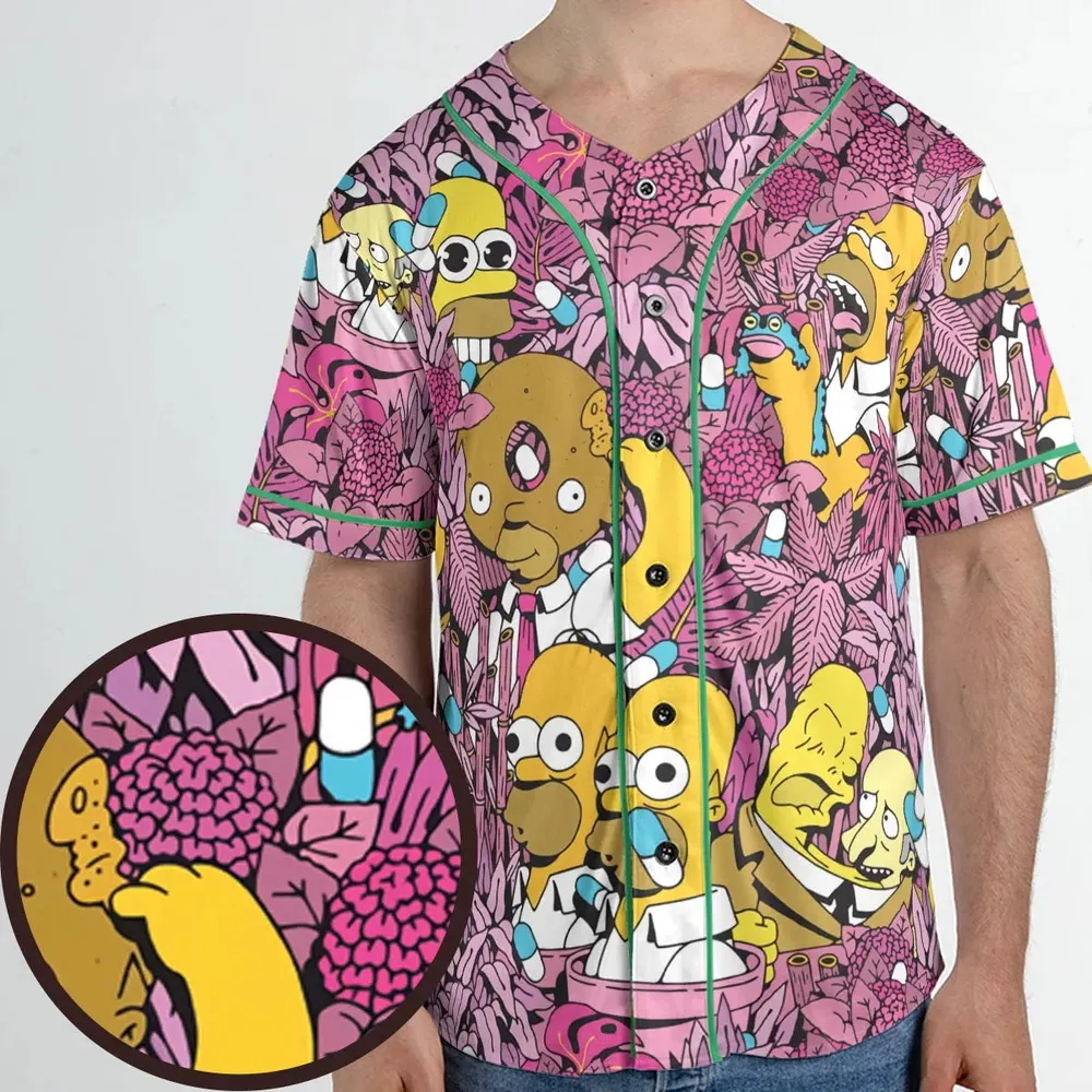 Homer Simpson In Flower Bush The Simpsons Unisex Baseball Jersey - 1
