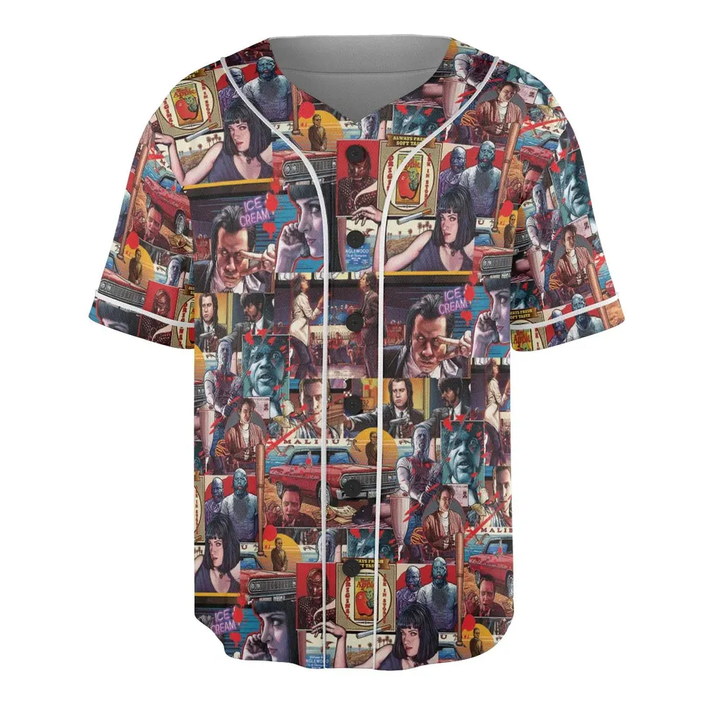 Retro Scenes Mia Wallace Vincent Vega Jules Winnfields Pulp Fiction Unisex Baseball Jersey - 3
