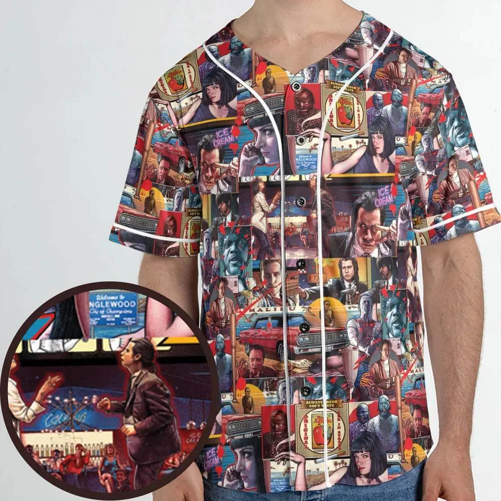 Retro Scenes Mia Wallace Vincent Vega Jules Winnfields Pulp Fiction Unisex Baseball Jersey - 1