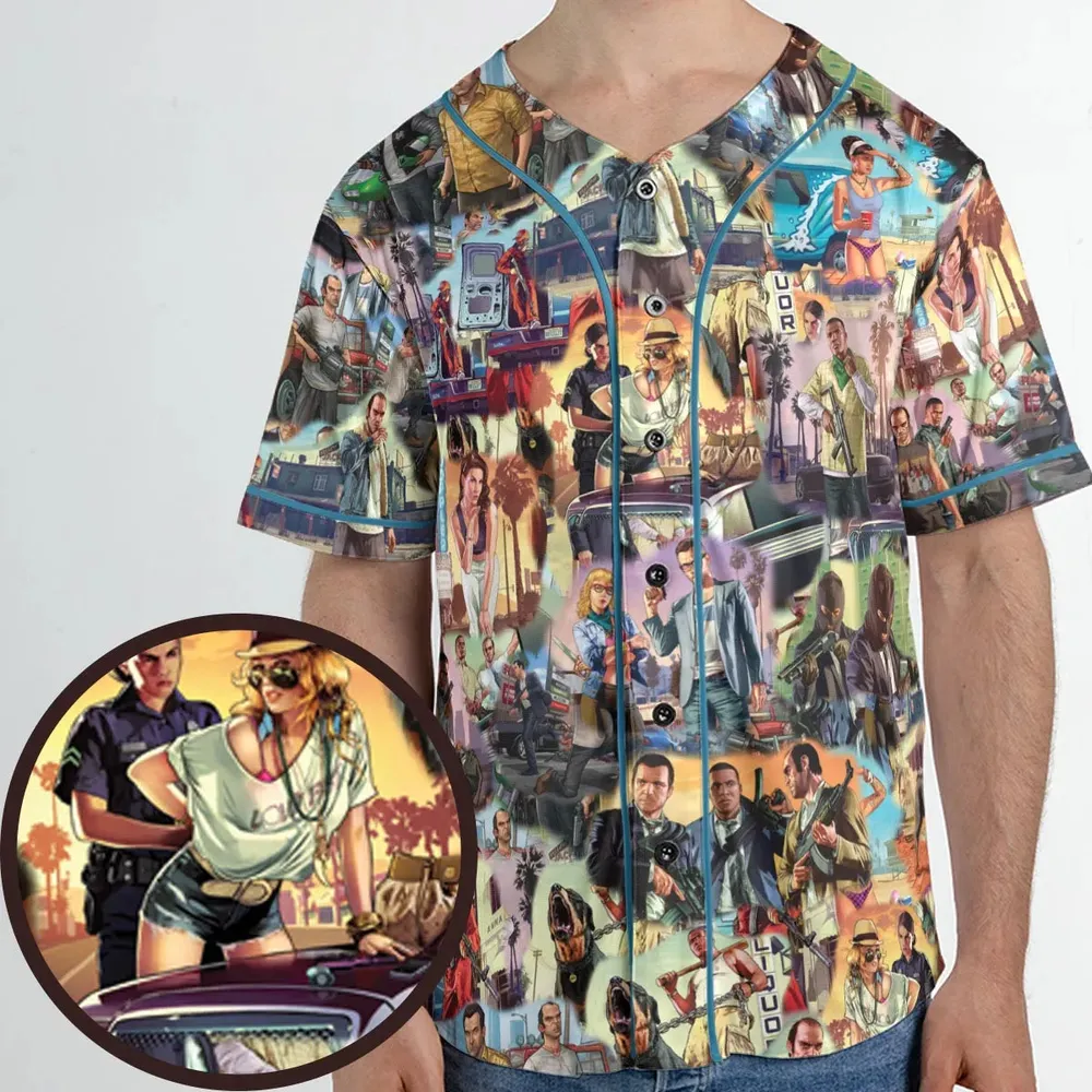 GTA Grand Theft Auto Scenes Unisex Baseball Jersey - 1