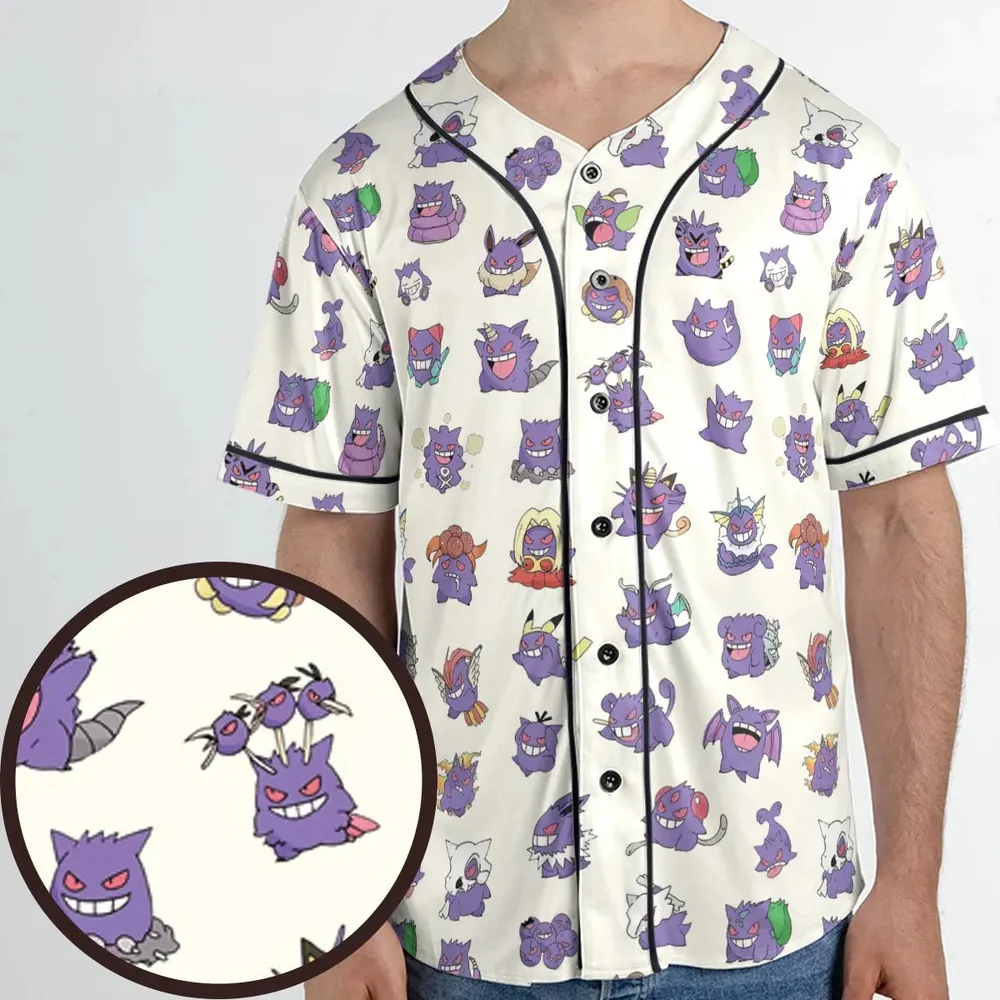 Gengar Cosplay Pokemon Unisex Baseball Jersey - 1