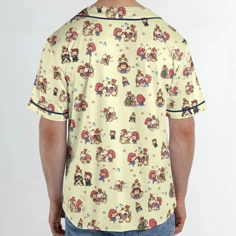 So Cute Bowser and Mario Pattern Unisex Baseball Jersey - 2