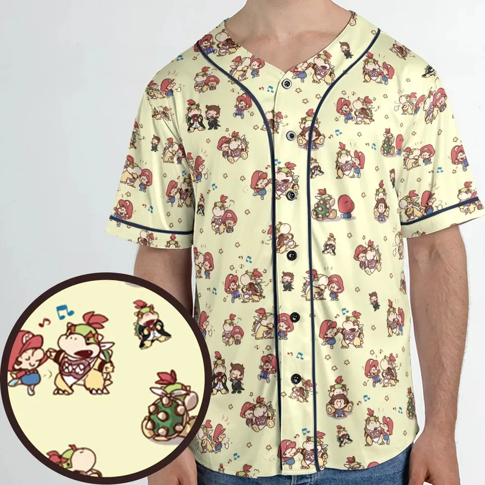 So Cute Bowser and Mario Pattern Unisex Baseball Jersey - 1