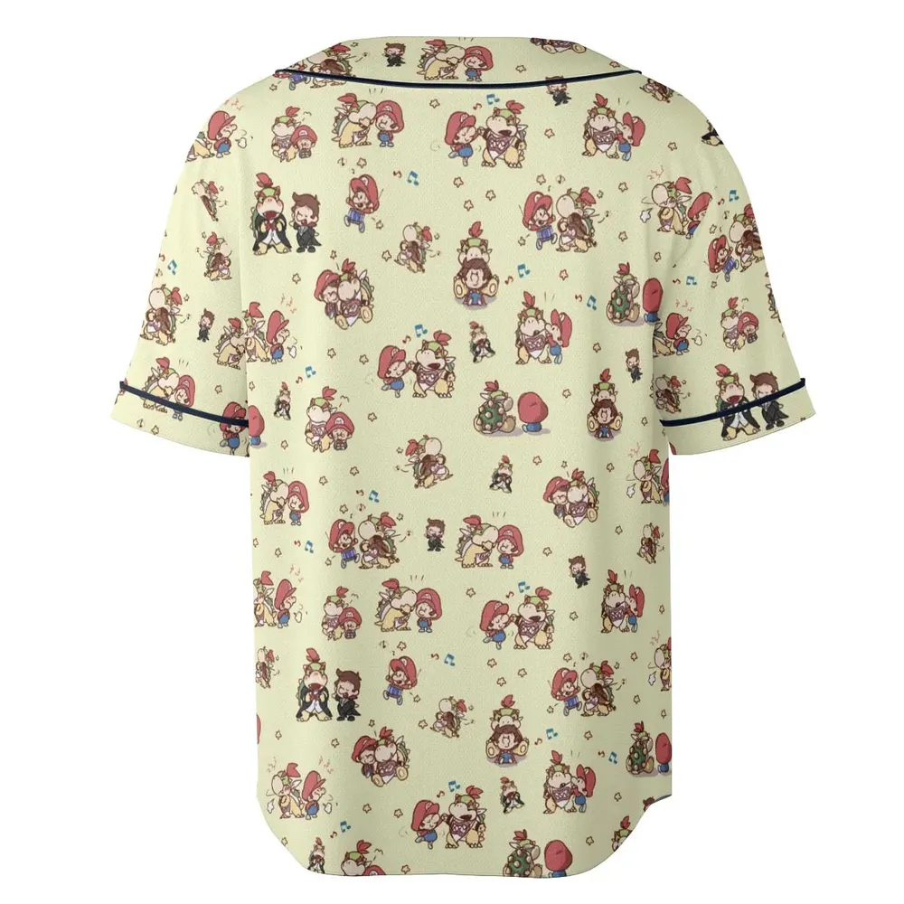 So Cute Bowser and Mario Pattern Unisex Baseball Jersey - 4