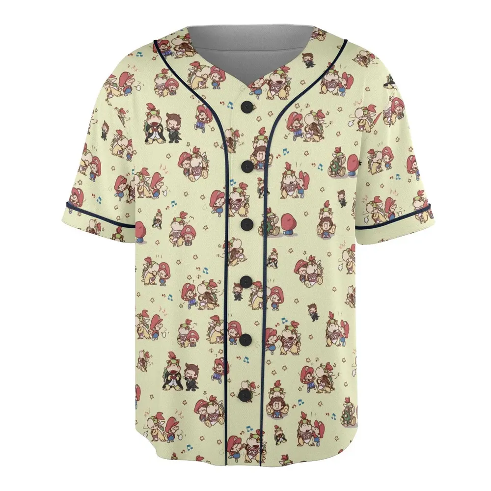 So Cute Bowser and Mario Pattern Unisex Baseball Jersey - 3