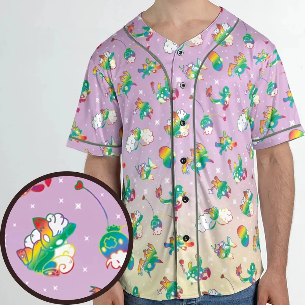 Rainbow Pokemon Pattern Unisex Baseball Jersey - 1