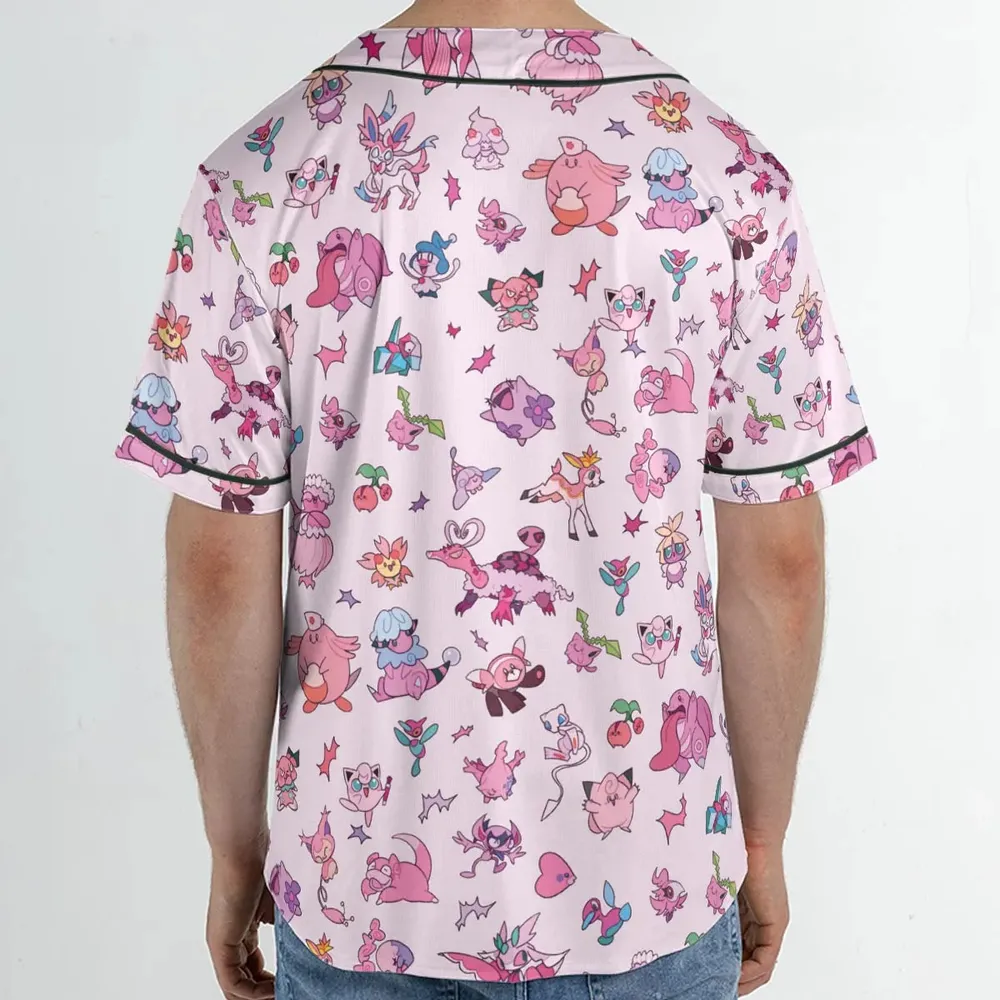 Team Pink Pokemon Pattern Unisex Baseball Jersey - 2