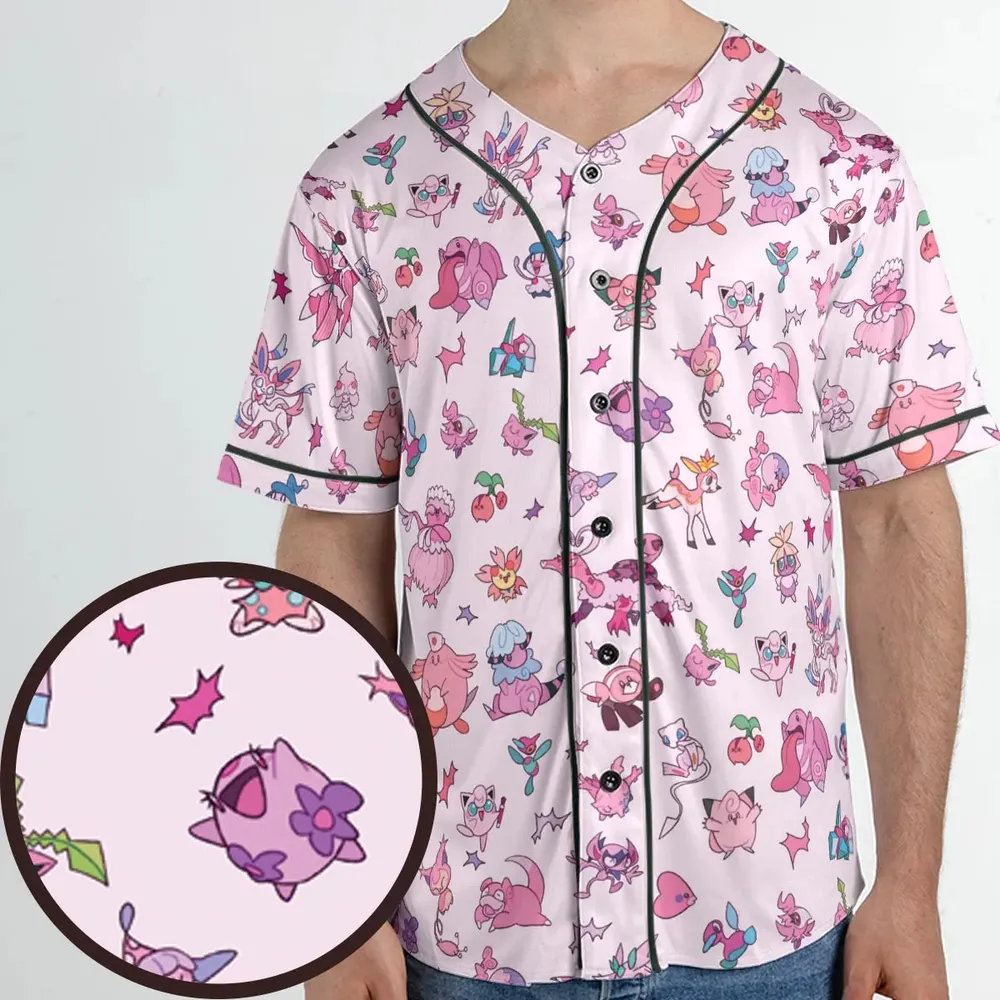 Team Pink Pokemon Pattern Unisex Baseball Jersey - 1