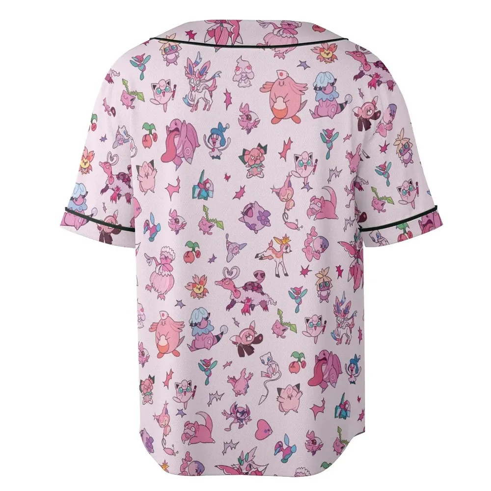 Team Pink Pokemon Pattern Unisex Baseball Jersey - 4