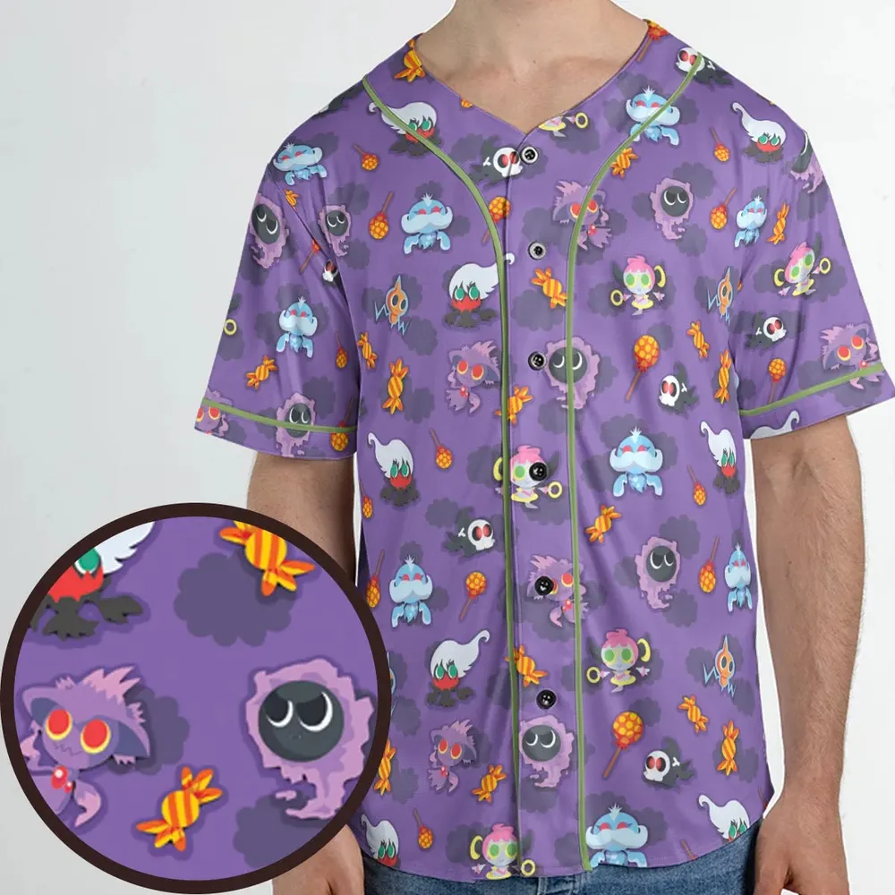 Team Purple Pokemon Pattern Unisex Baseball Jersey - 1