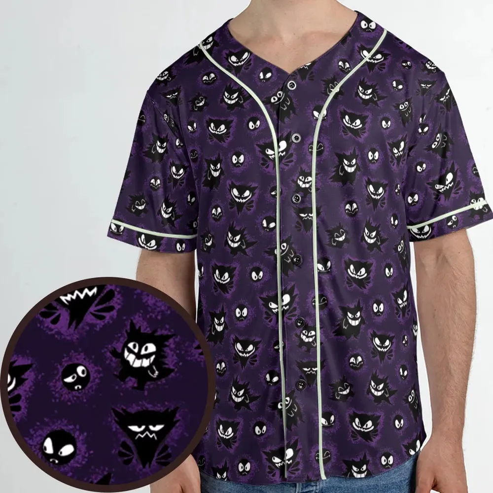Gastly Haunter and Gengar Pokemon Pattern Unisex Baseball Jersey - 1