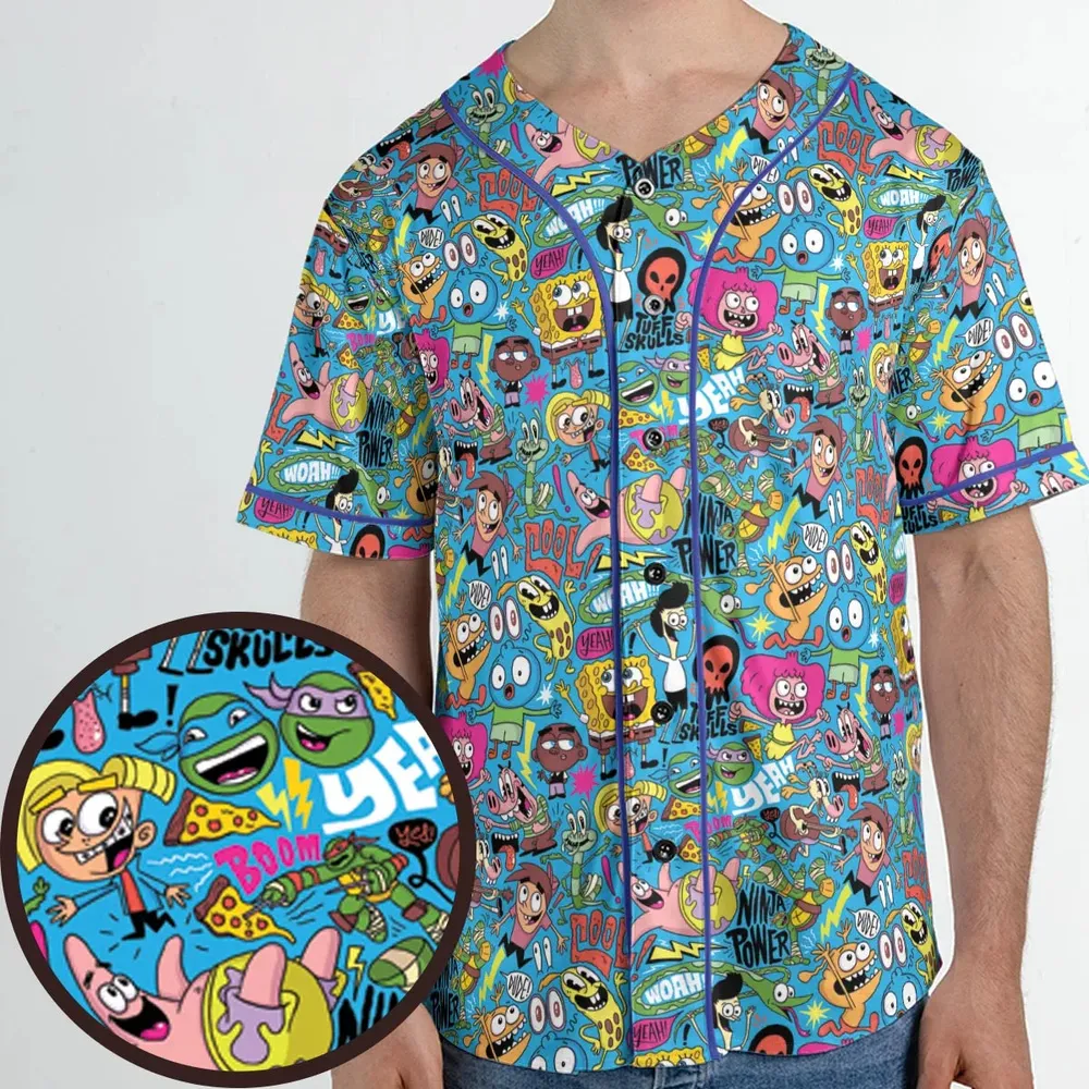 Nickelodeon's Characters Patterns Unisex Baseball Jersey - 1