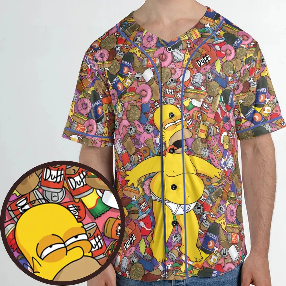 Homer Simpson Getting Drunk Duff Beer The Simpsons Unisex Baseball Jersey - 1