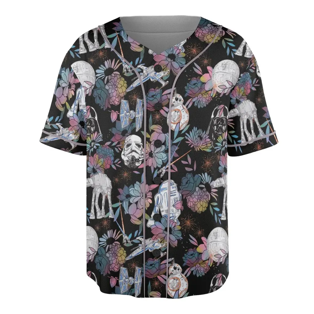 Floral Wars Dark Side Star Wars Pattern Unisex Baseball Jersey - 3
