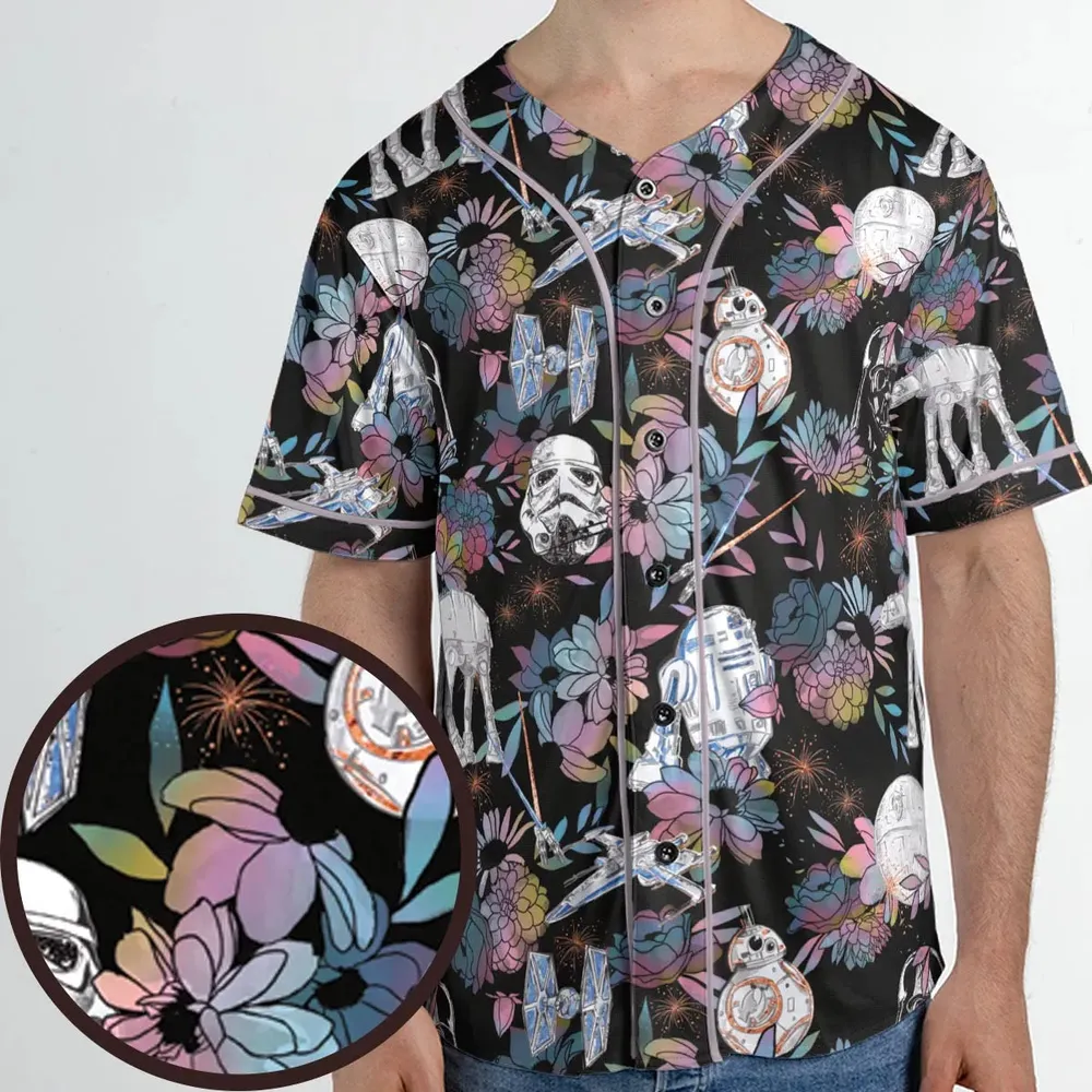 Floral Wars Dark Side Star Wars Pattern Unisex Baseball Jersey - 1