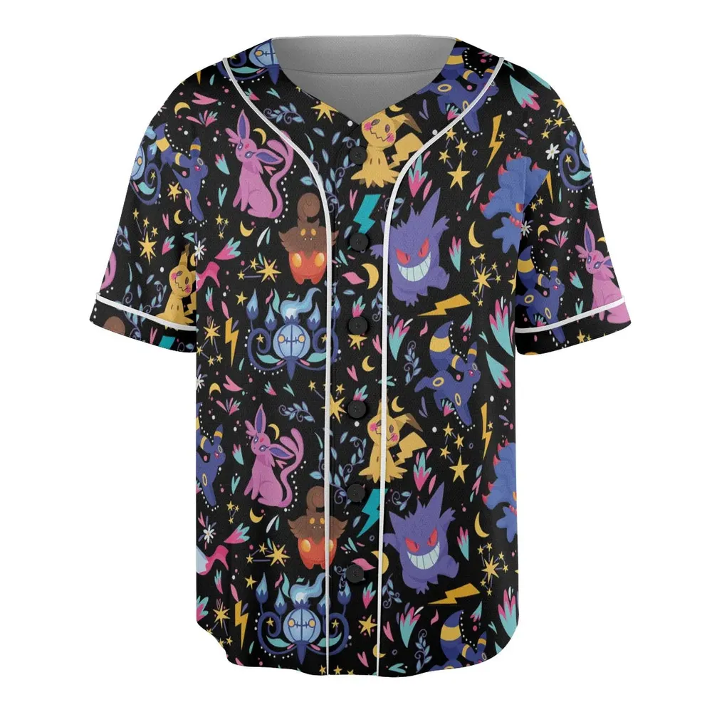 Ghost Buddies Cottagecore Pokemon Patterns Unisex Baseball Jersey - 3