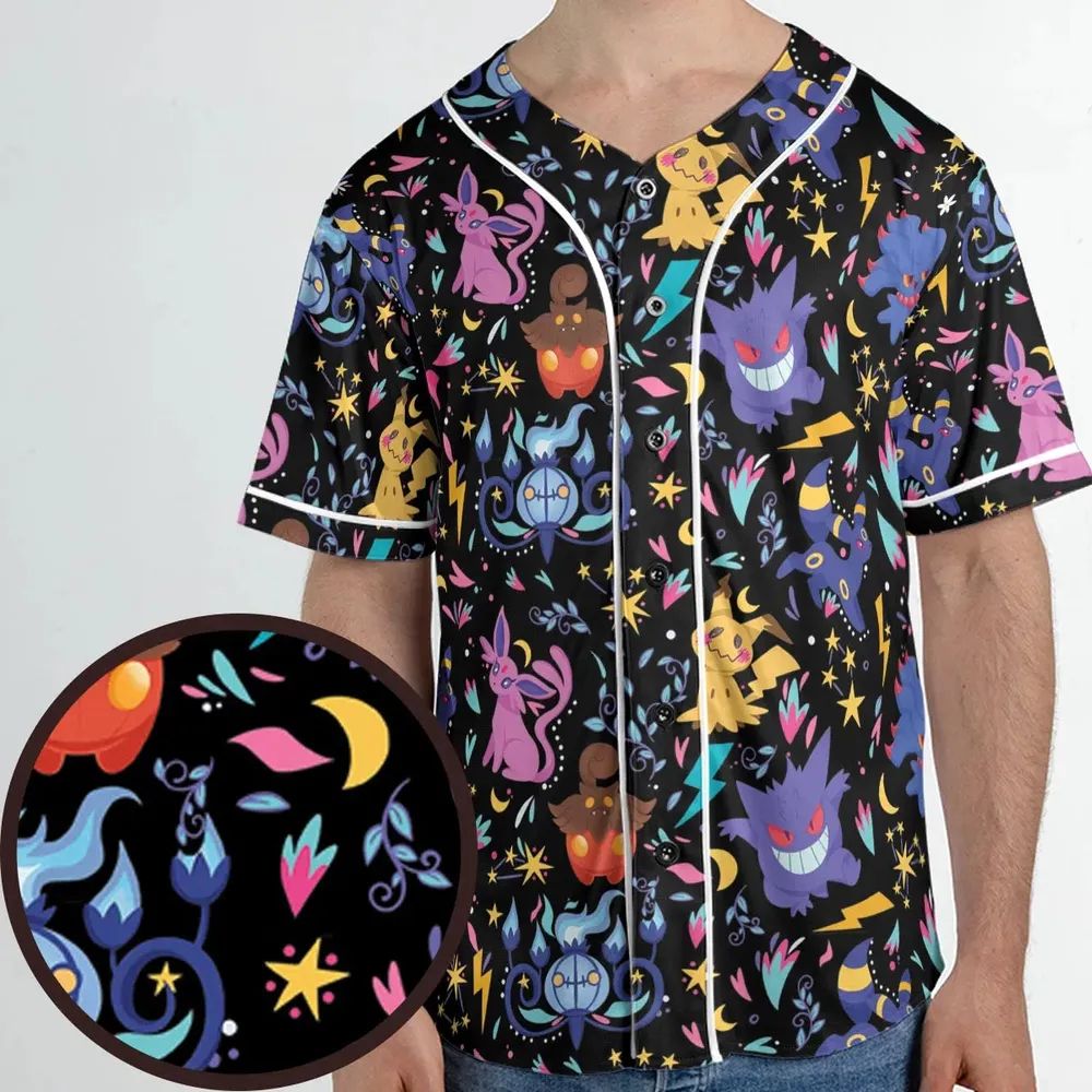 Ghost Buddies Cottagecore Pokemon Patterns Unisex Baseball Jersey - 1
