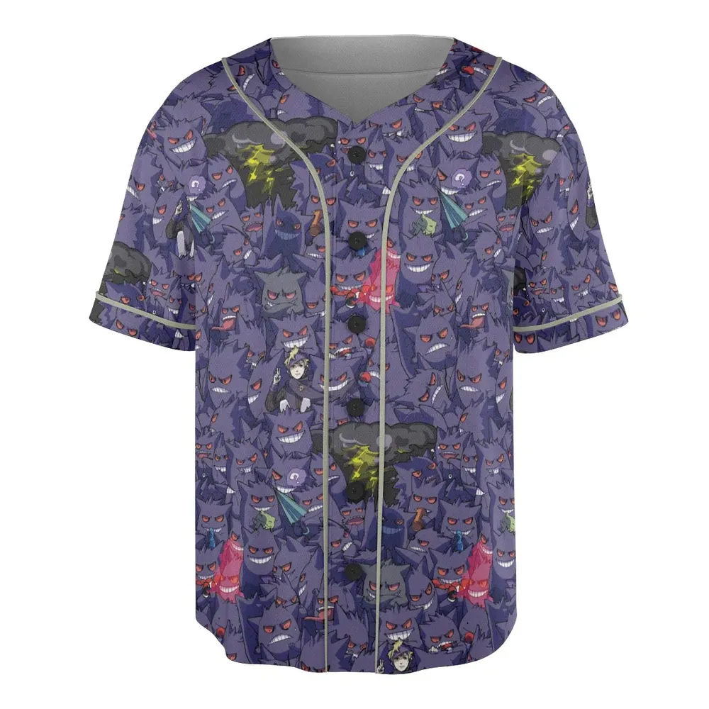 Gengars Pokemon Pattern Unisex Baseball Jersey - 3