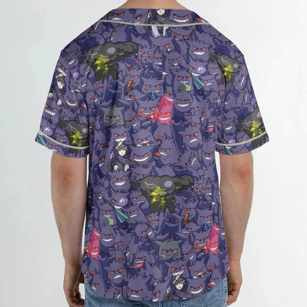 Gengars Pokemon Pattern Unisex Baseball Jersey - 2