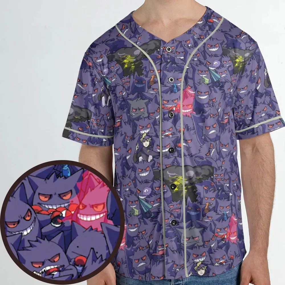 Gengars Pokemon Pattern Unisex Baseball Jersey - 1