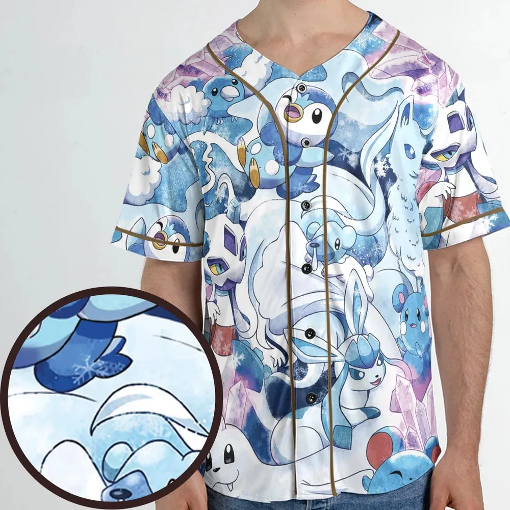Winter Friends Pokemon Pattern Unisex Baseball Jersey - 1