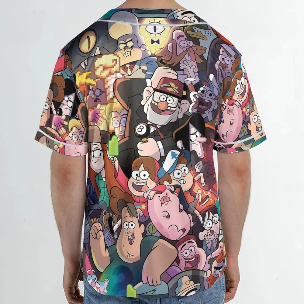Gravity Falls Characters Pattern Unisex Baseball Jersey - 2