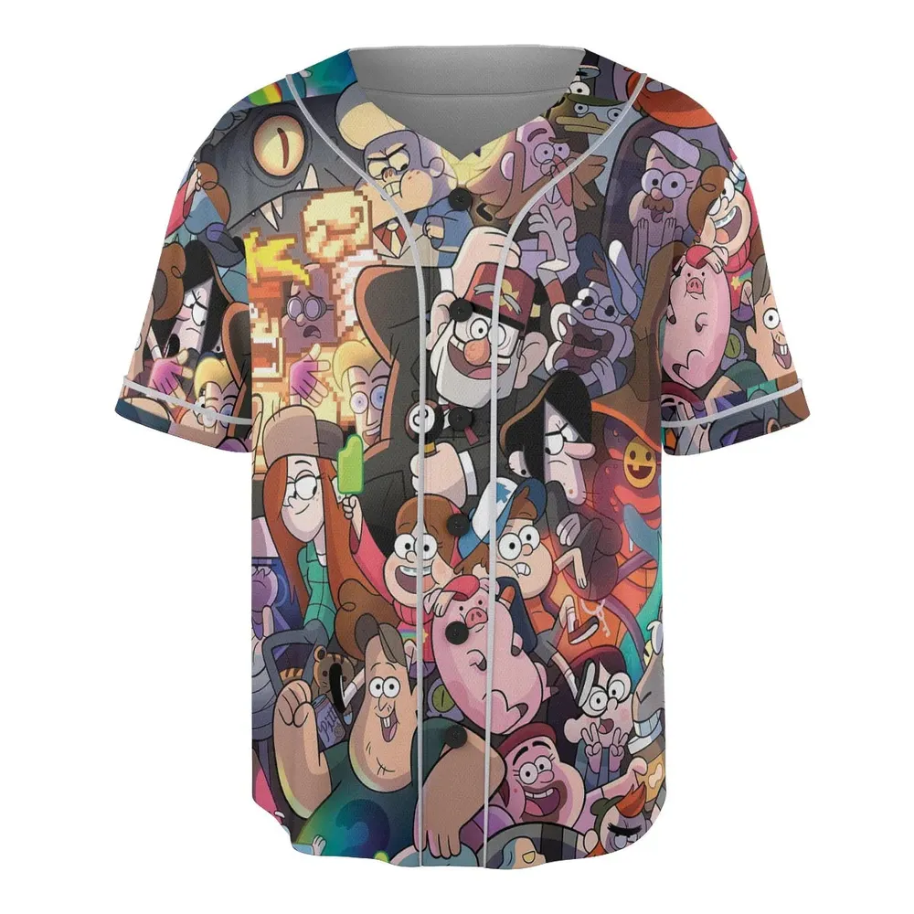 Gravity Falls Characters Pattern Unisex Baseball Jersey - 3