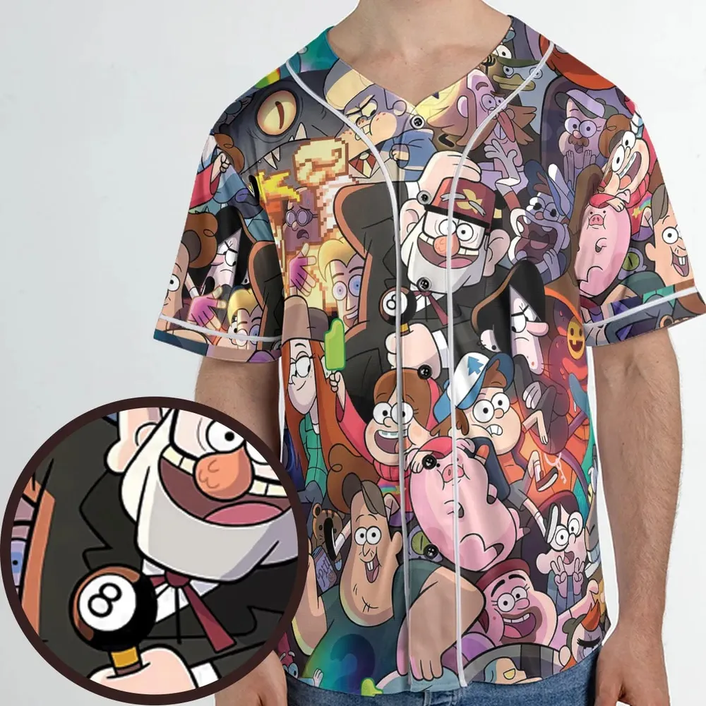 Gravity Falls Characters Pattern Unisex Baseball Jersey - 1