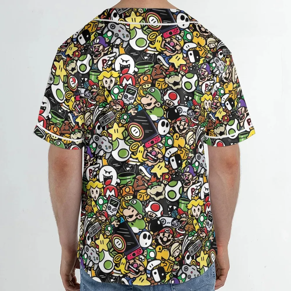 Super Mario Characters All In One Pattern Unisex Baseball Jersey - 2