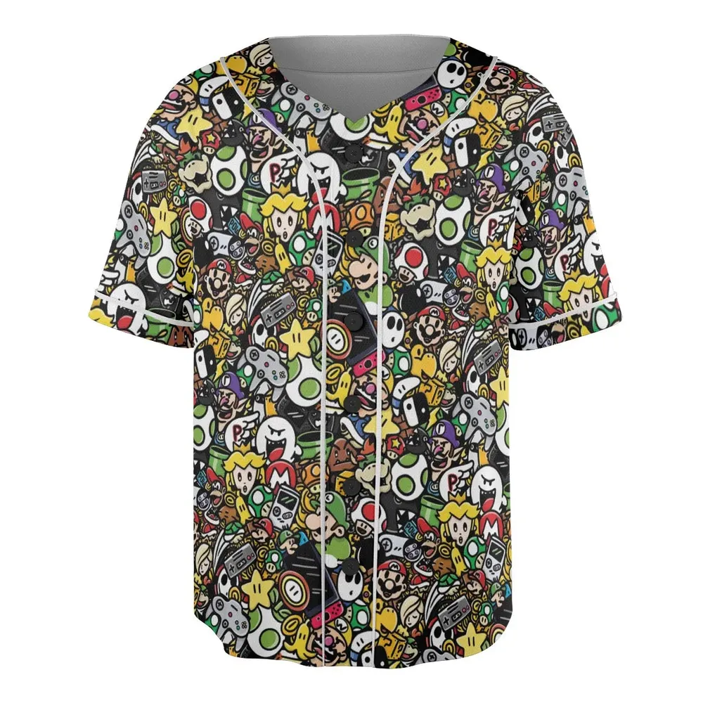 Super Mario Characters All In One Pattern Unisex Baseball Jersey - 3