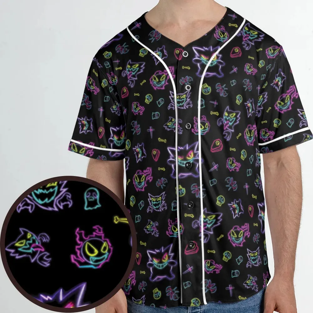 Neon Gastly Haunter Gengar Pokemon Unisex Baseball Jersey - 1