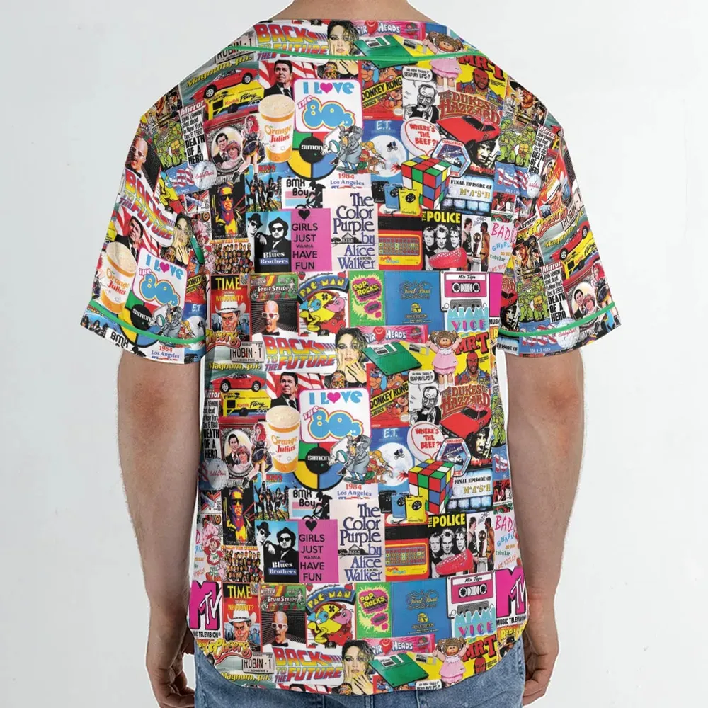 I heart 80s Collage Mr. T Back To the Future Pac-man Unisex Baseball Jersey - 2
