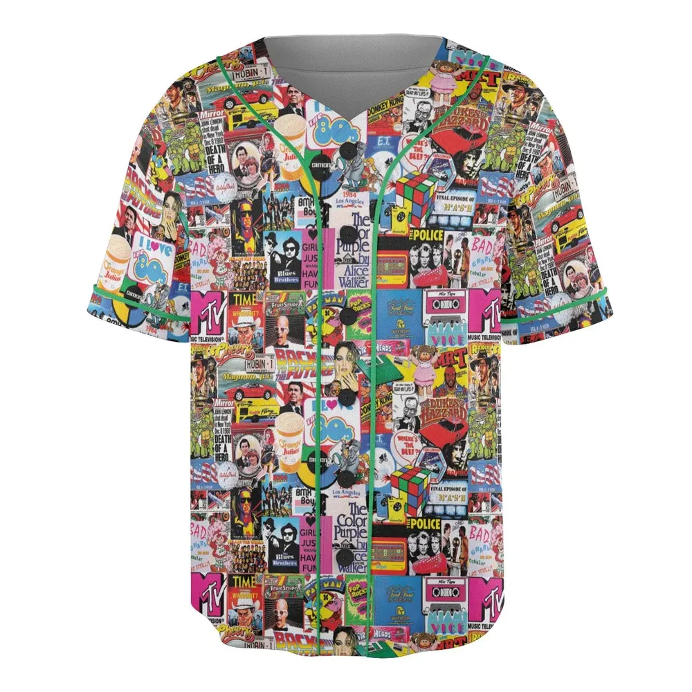 I heart 80s Collage Mr. T Back To the Future Pac-man Unisex Baseball Jersey - 3