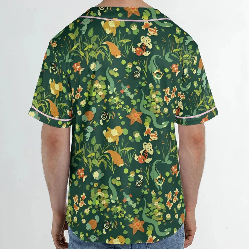 Floating In A Pond Magikarp Psyduck Vaporeon Water Pokemon Unisex Baseball Jersey - 2