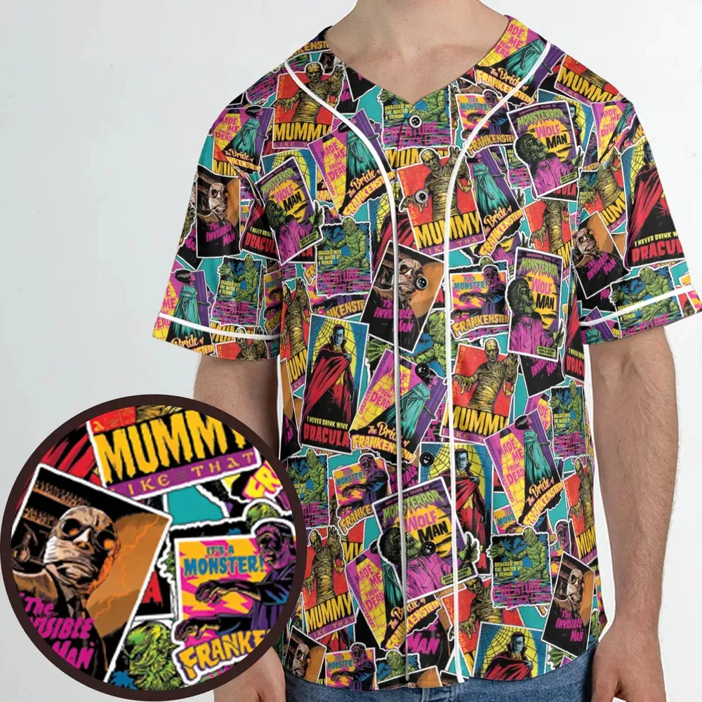 Multi Monster Pop Badges Unisex Baseball Jersey - 1