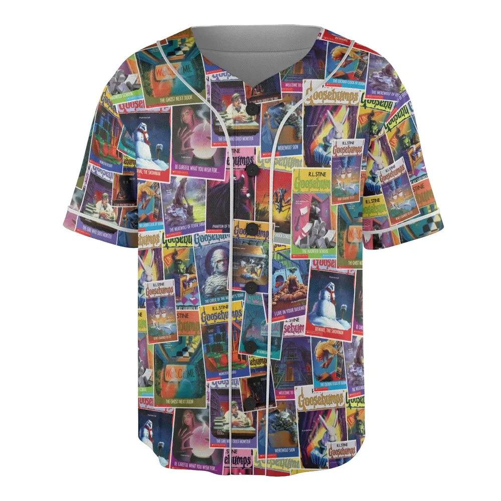 Goosebumps Monster Collage Pattern Unisex Baseball Jersey - 3