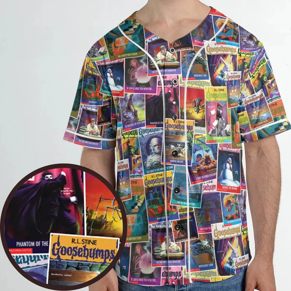 Goosebumps Monster Collage Pattern Unisex Baseball Jersey - 1