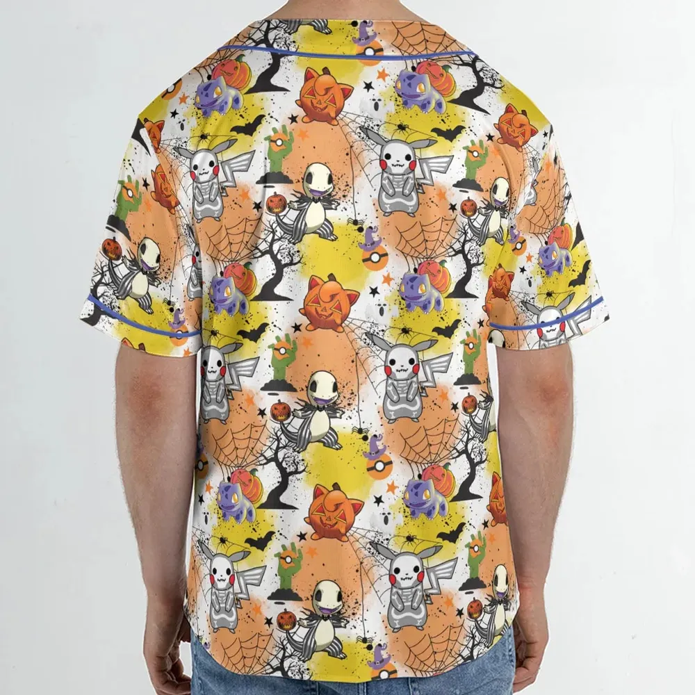 Spooky Costume Pikachu Charmander Jigglypuff Bulbasaur Pokemon Unisex Baseball Jersey - 2