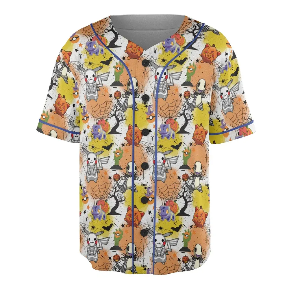 Spooky Costume Pikachu Charmander Jigglypuff Bulbasaur Pokemon Unisex Baseball Jersey - 3