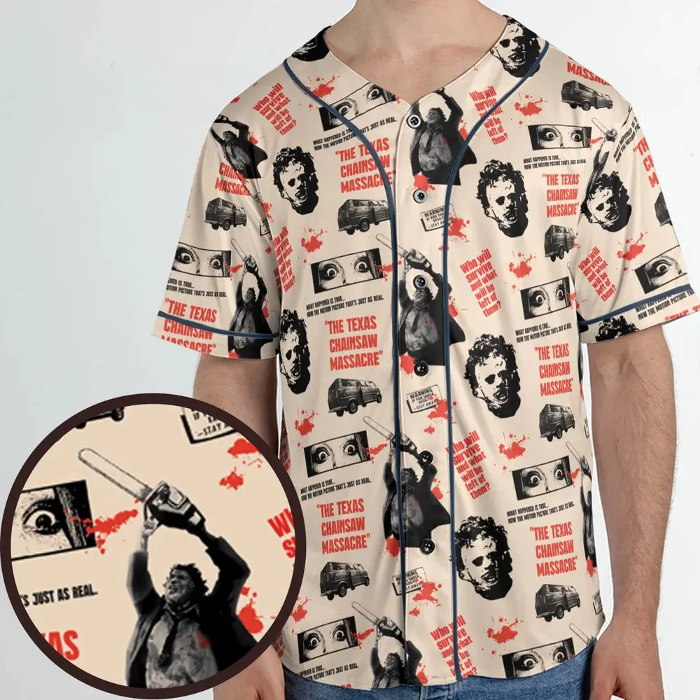 Leatherface The Texas Chainsaw Massacre Horror Pattern Unisex Baseball Jersey - 1