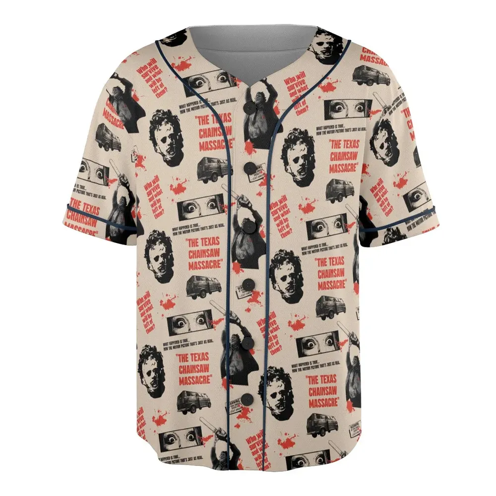 Leatherface The Texas Chainsaw Massacre Horror Pattern Unisex Baseball Jersey - 3