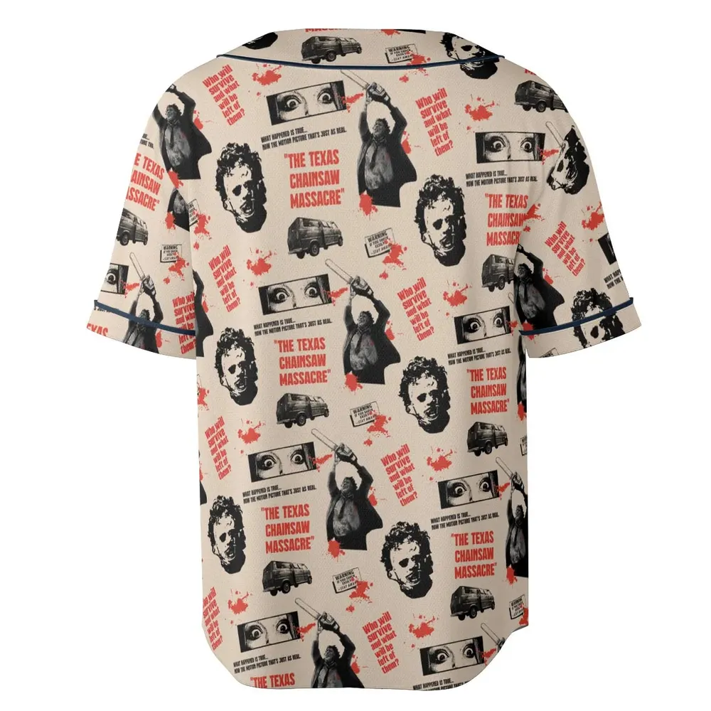 Leatherface The Texas Chainsaw Massacre Horror Pattern Unisex Baseball Jersey - 4