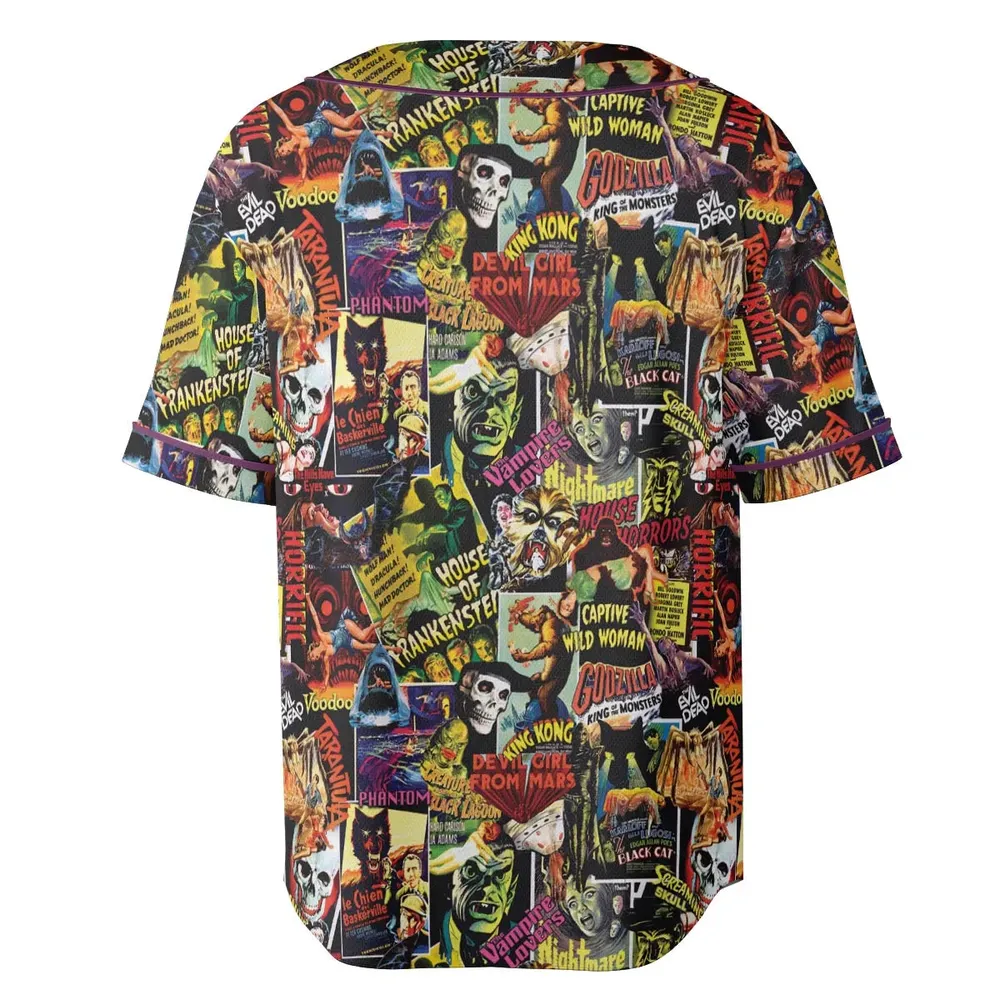Fright Night Halloween Retro Horror Characters Collage Unisex Baseball Jersey - 4
