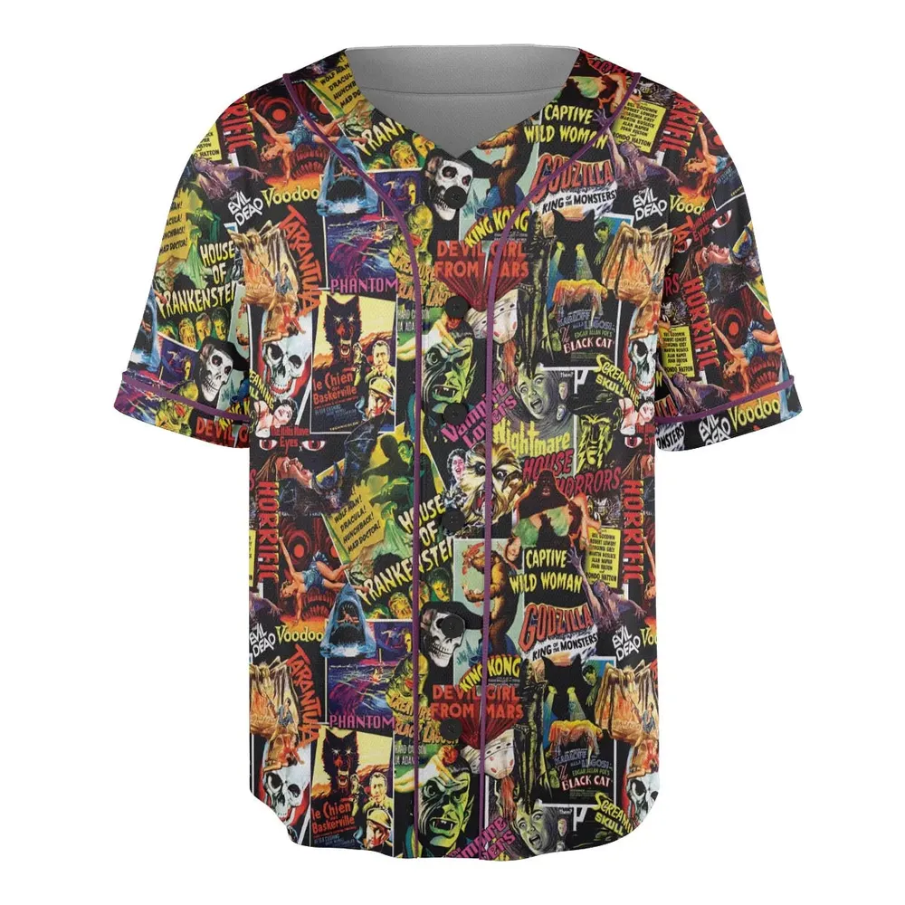 Fright Night Halloween Retro Horror Characters Collage Unisex Baseball Jersey - 3