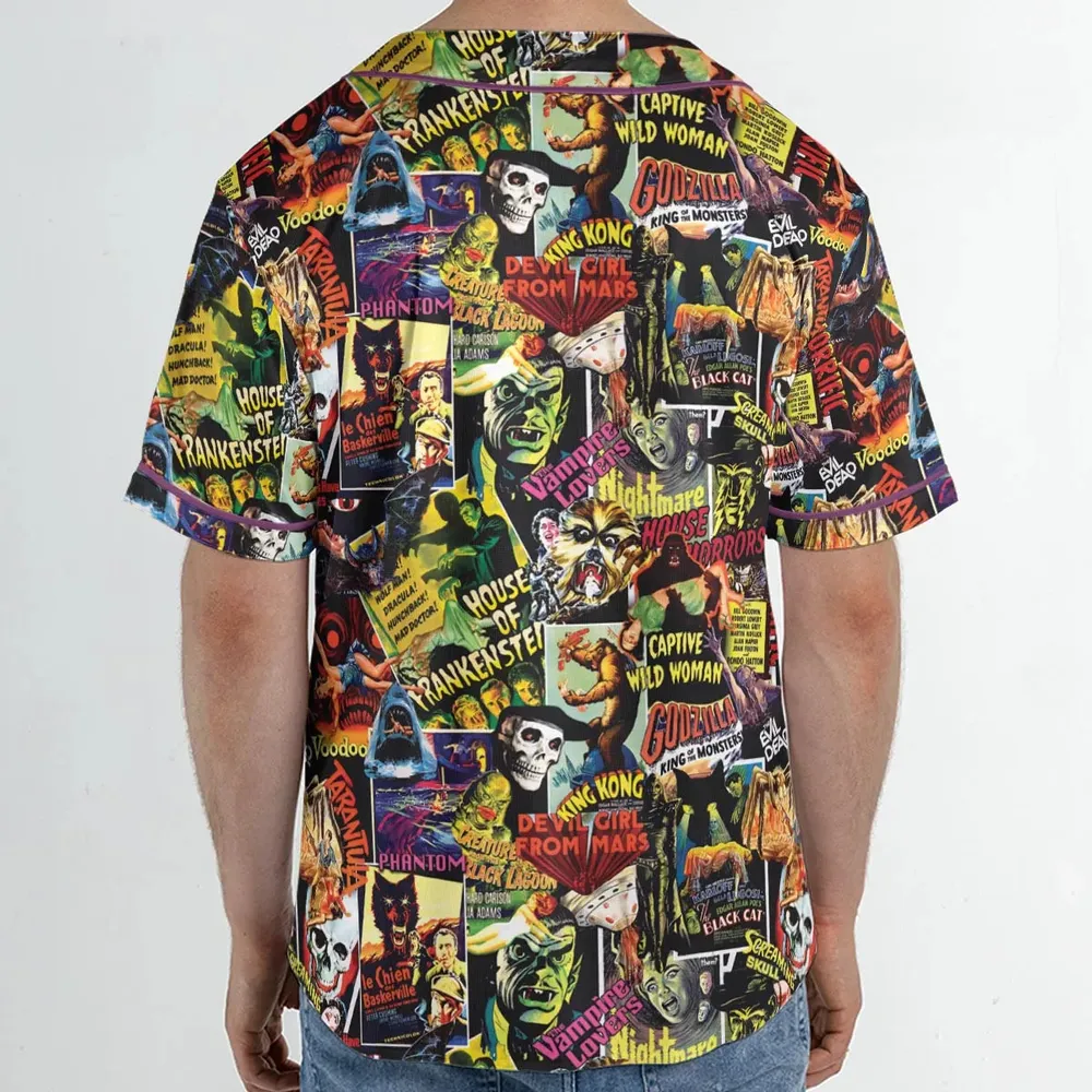 Fright Night Halloween Retro Horror Characters Collage Unisex Baseball Jersey - 2