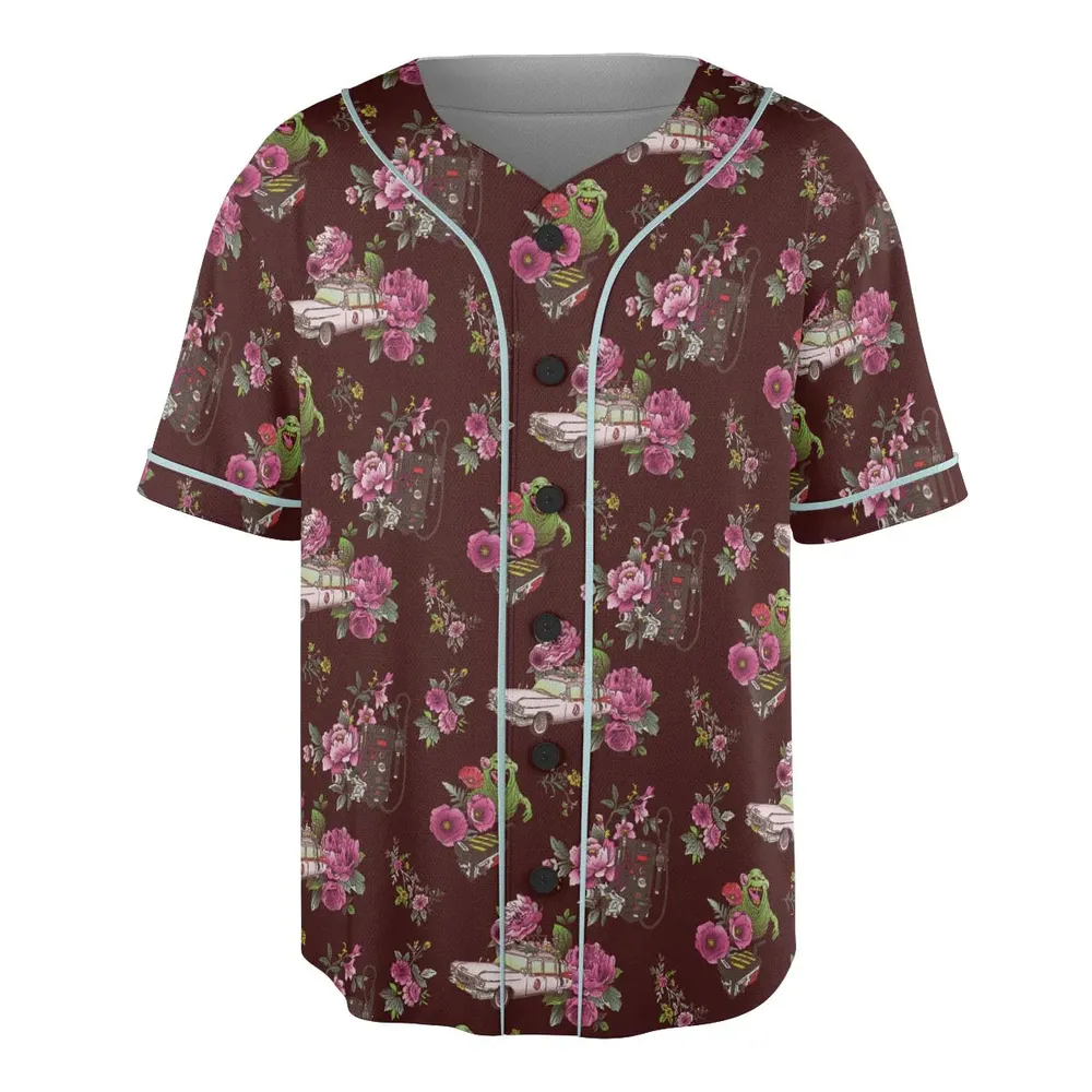 Slimer Ecto-1 Proton Pack Floral Ghostbusters Unisex Baseball Jersey - 3