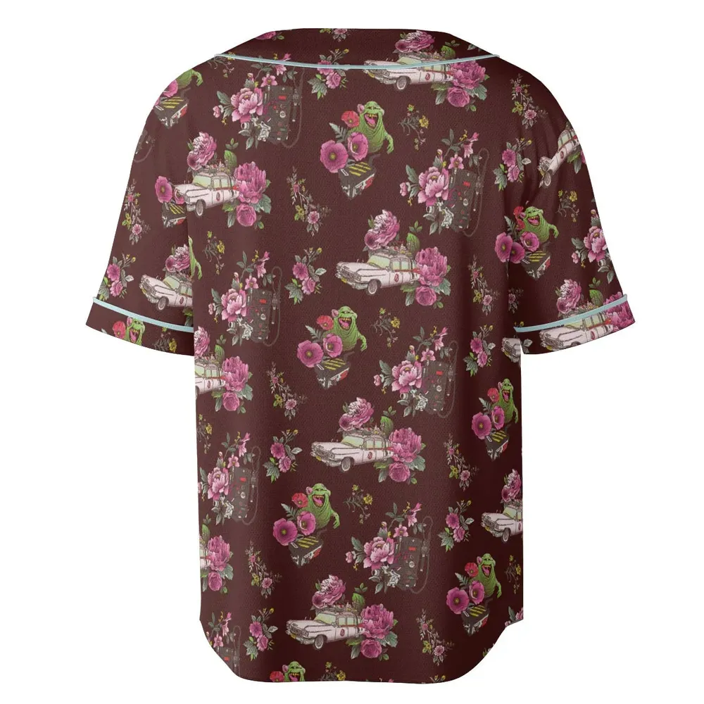 Slimer Ecto-1 Proton Pack Floral Ghostbusters Unisex Baseball Jersey - 4