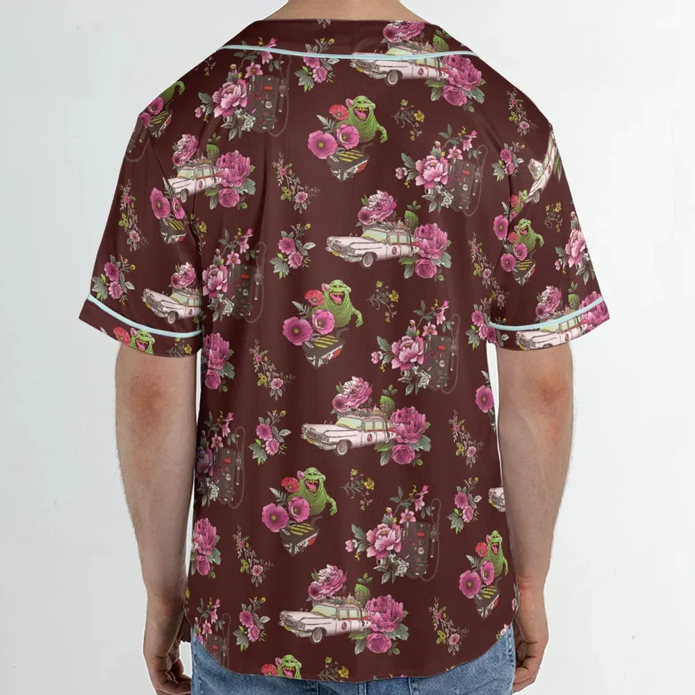 Slimer Ecto-1 Proton Pack Floral Ghostbusters Unisex Baseball Jersey - 2