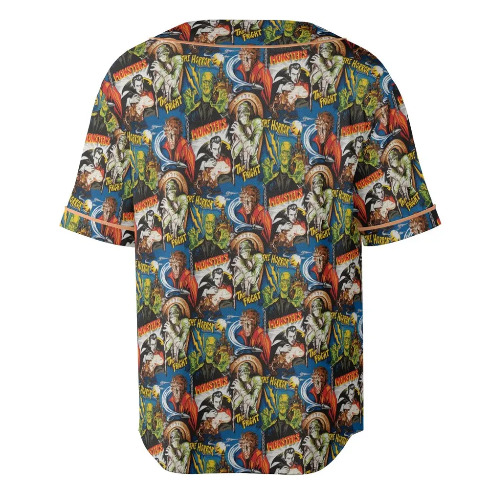 The Horror The Fright Dracula Frankenstein The Wolfman Monster Universal Pattern Unisex Baseball Jersey - 4